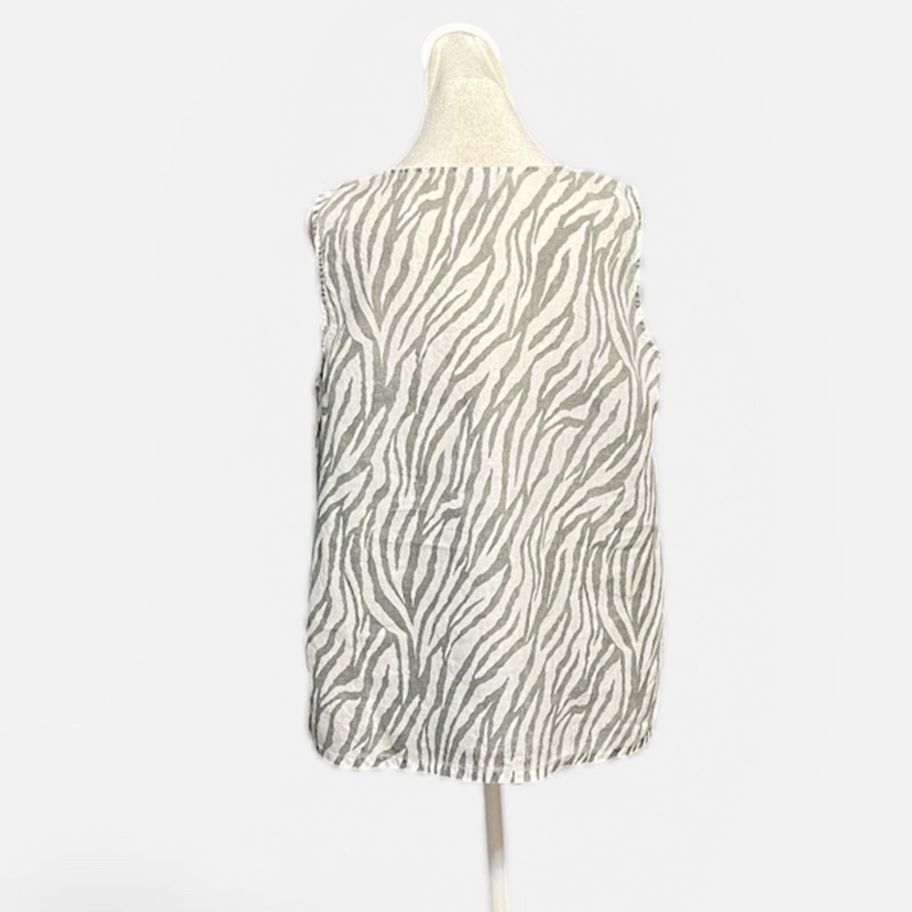 Match Point Linen Sleeveless Zebra Print Blouse Size Medium - Picture 4 of 7